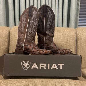Brown and White Embroidered Western Boots